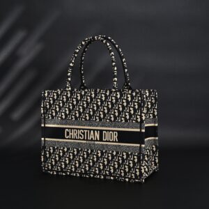 Christian Dior Medium Book Tote – Black Oblique Embroidery - Image 6