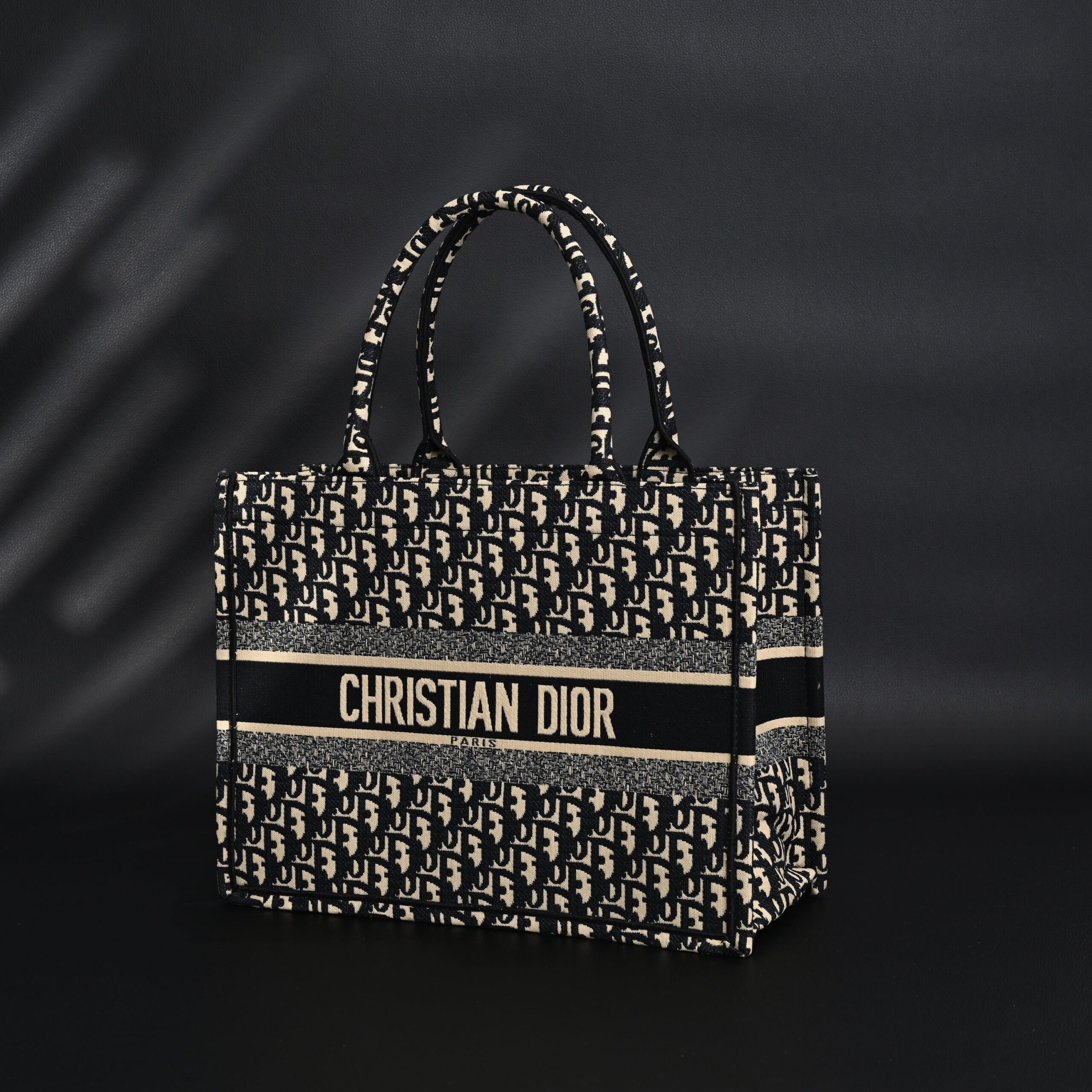 Christian Dior Medium Book Tote – Black Oblique Embroidery - Image 6