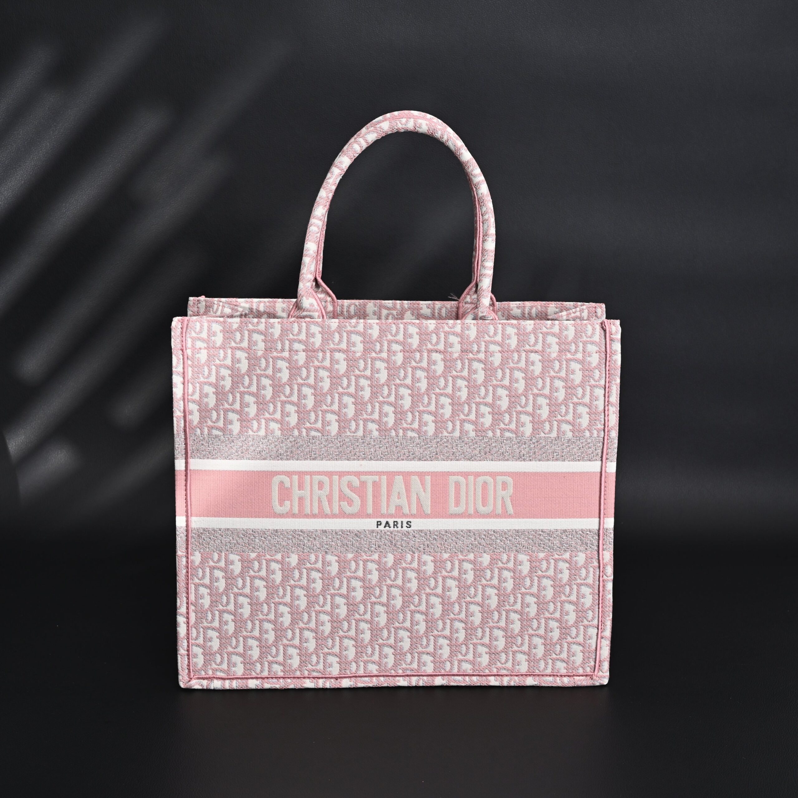 Dior Book Tote Oblique Embroidered Canvas Bag – Large Pink - Image 1