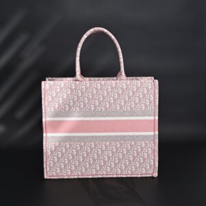 Dior Book Tote Oblique Embroidered Canvas Bag – Large Pink - Image 4