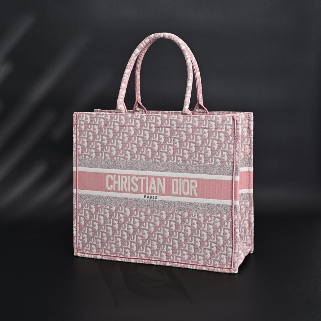 Dior Book Tote Oblique Embroidered Canvas Bag – Large Pink