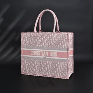 Dior Book Tote Oblique Embroidered Canvas Bag – Large Pink - Image 6