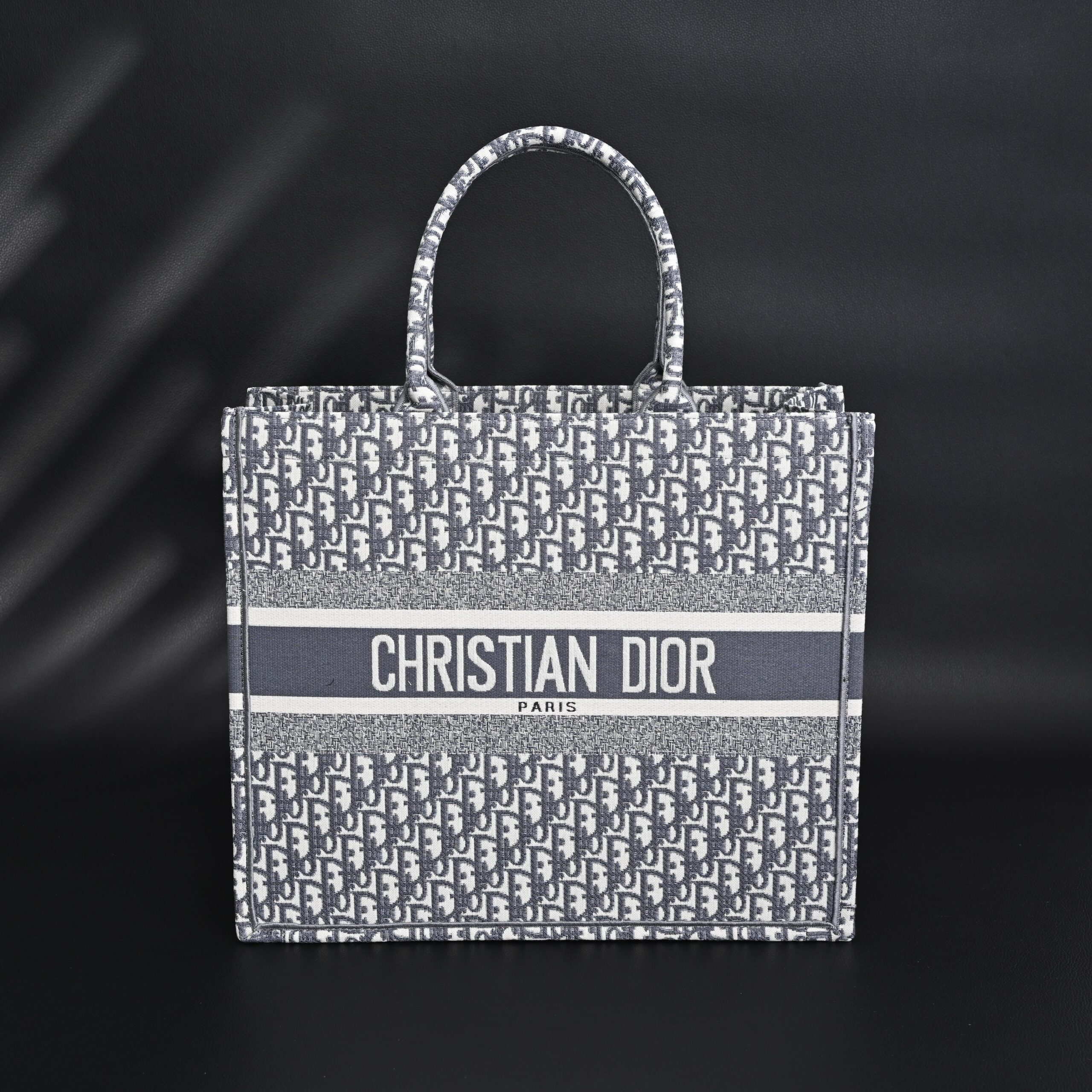 Christian Dior Large Book Tote – Grey Oblique Embroidery - Image 1