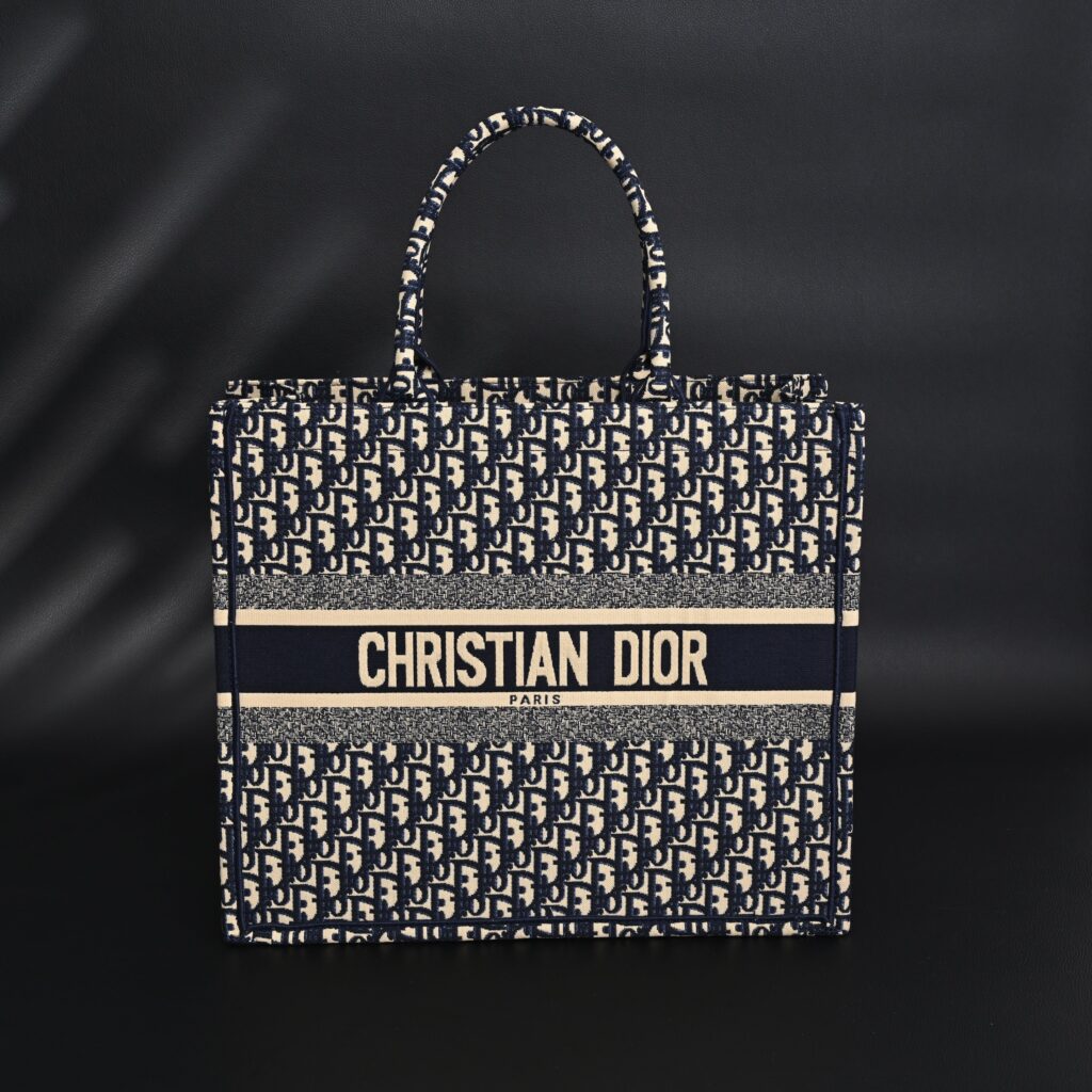 Christian Dior Large Book Tote – Blue Oblique Embroidery