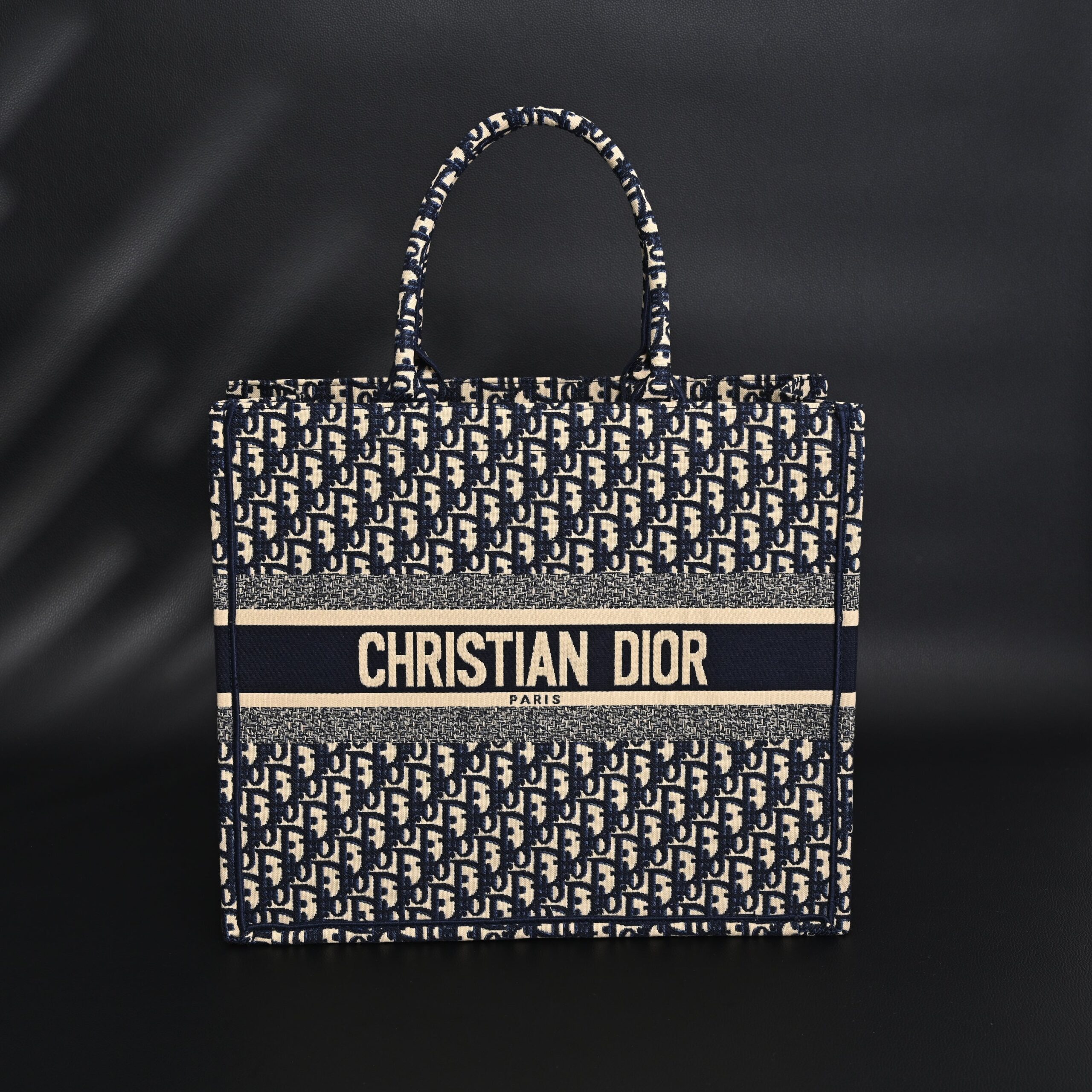 Christian Dior Large Book Tote – Blue Oblique Embroidery - Image 1