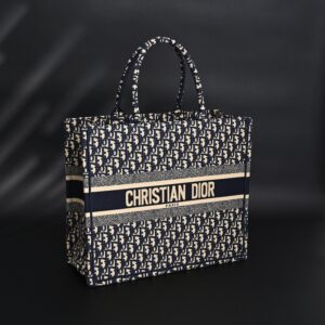 Christian Dior Large Book Tote – Blue Oblique Embroidery - Image 2