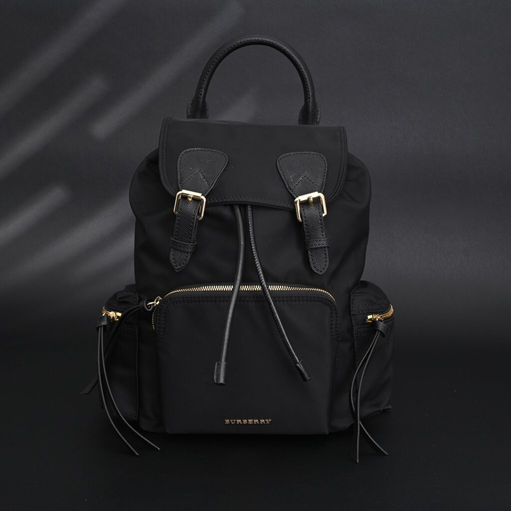 Burberry The Rucksack – Black Nylon & Leather Backpack with Gold-Tone Hardware