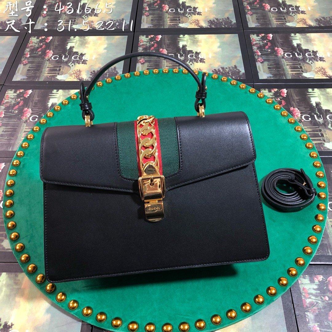 Gucci GG Sylvie Leather Medium Top Handle Bag - Image 1