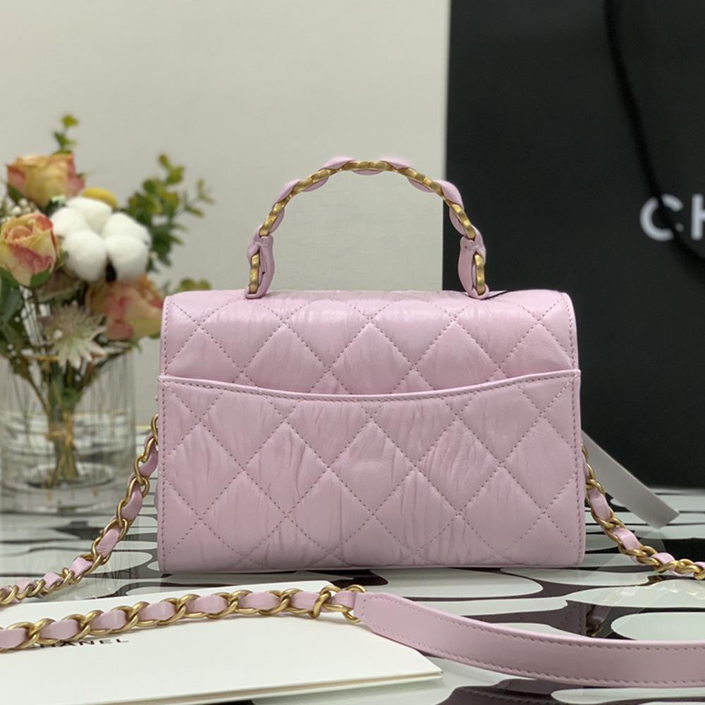 Chanel Mini Flap Bag Pink with top handle - Image 8