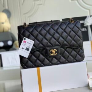 Chanel Classic Flap Bag – Black Quilted Caviar Leather with Gold-Tone Hardware