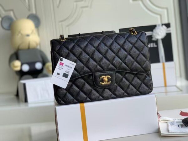 Chanel Classic Flap Bag – Black Quilted Caviar Leather with Gold-Tone Hardware