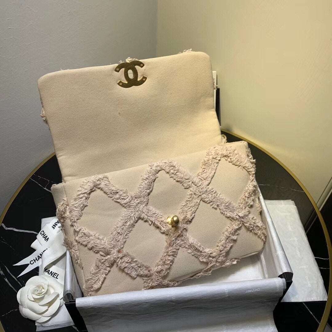 CHANEL 19 Medium Denim Flap Bag Beige - Image 8