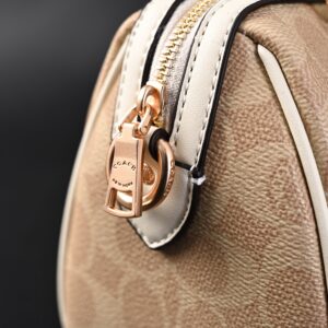 Coach Rowan Satchel – Signature Canvas Top Handle Bag with Crossbody Strap (Khaki/Chalk) - Image 9