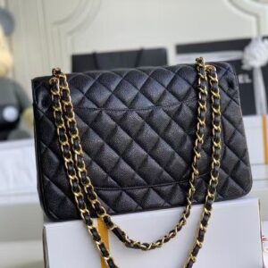 Chanel Classic Flap Bag – Black Quilted Caviar Leather with Gold-Tone Hardware - Image 3