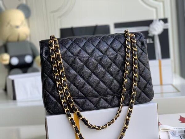 Chanel Classic Flap Bag – Black Quilted Caviar Leather with Gold-Tone Hardware
