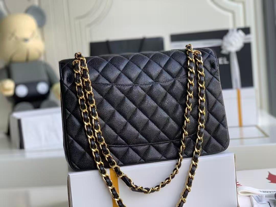 Chanel Classic Flap Bag – Black Quilted Caviar Leather with Gold-Tone Hardware - Image 3