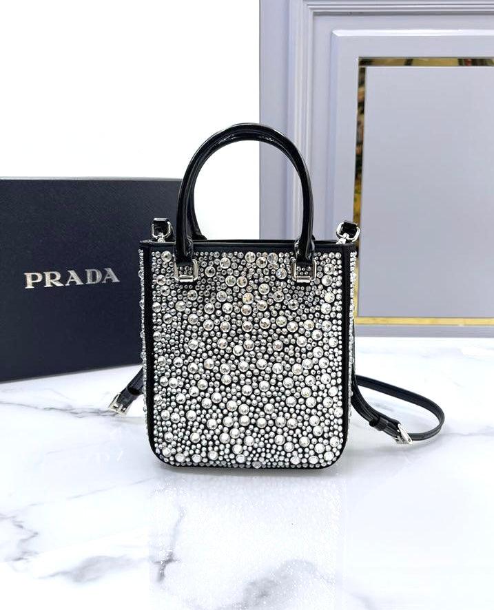 Prada Satin Tote Bag with Crystals - Image 1